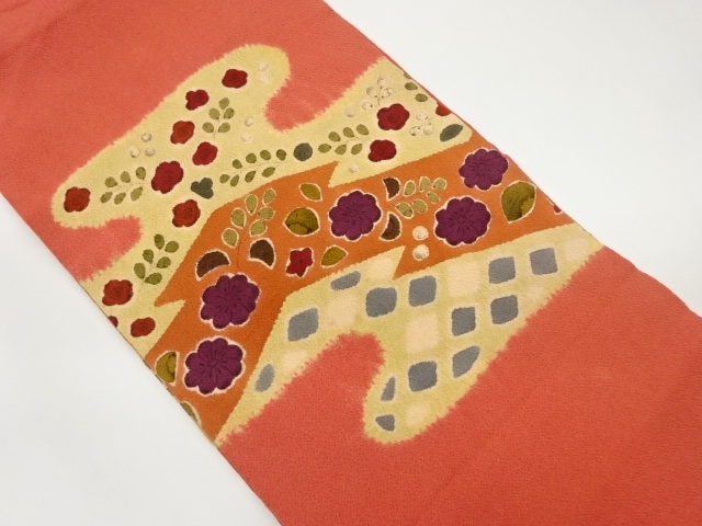 JAPANESE NAGOYA OBI / CHIRIMEN / SHIBORI / MATSUKAWABISHI